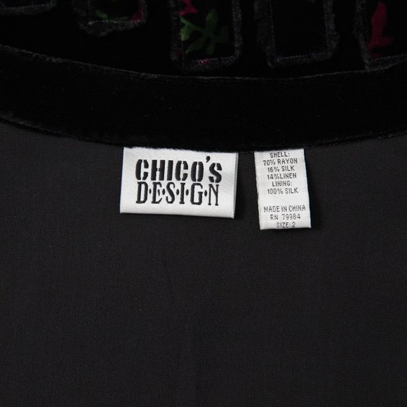 Vintage Chico's M Velvet Abstract Tunic Top Black - Picture 6 of 7
